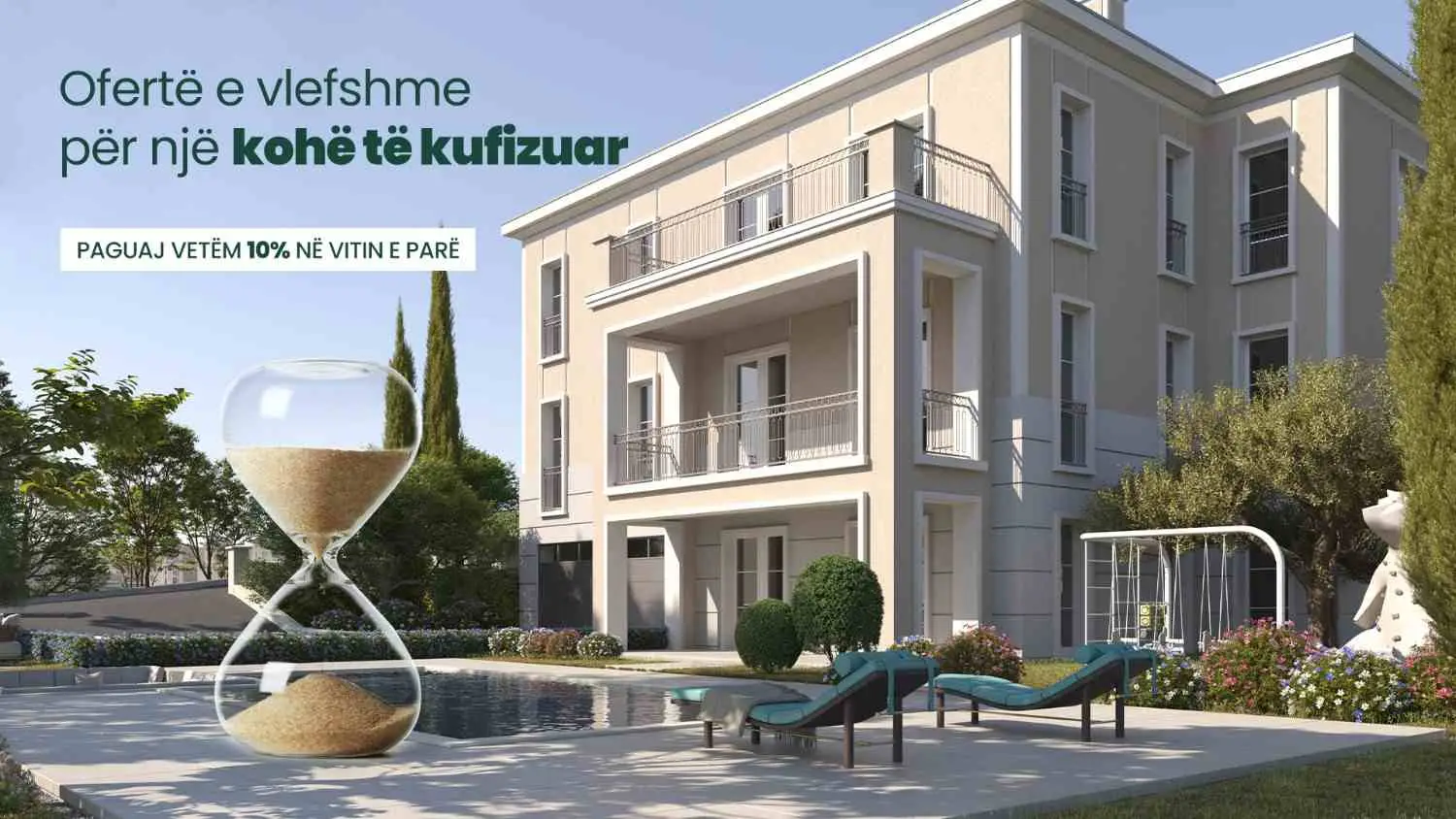 Rolling Hills Liqeni villa beside a swimming pool with an offer graphic promoting 10% first-year payment