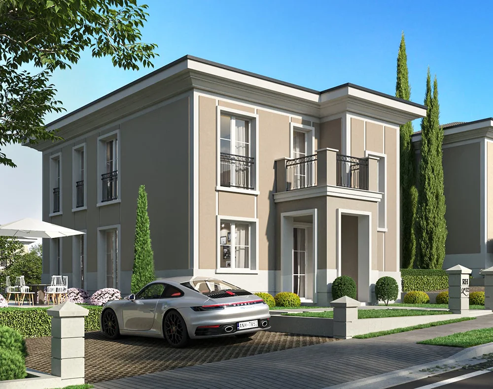 Type 2 villa at Rolling Hills Liqeni with private driveway, landscaped garden, balcony and outdoor seating area